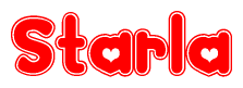 The image displays the word Starla written in a stylized red font with hearts inside the letters.