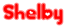 The image is a clipart featuring the word Shelby written in a stylized font with a heart shape replacing inserted into the center of each letter. The color scheme of the text and hearts is red with a light outline.