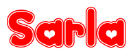 The image displays the word Sarla written in a stylized red font with hearts inside the letters.