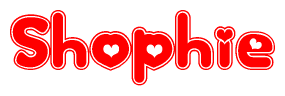 The image displays the word Shophie written in a stylized red font with hearts inside the letters.