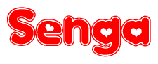 The image is a clipart featuring the word Senga written in a stylized font with a heart shape replacing inserted into the center of each letter. The color scheme of the text and hearts is red with a light outline.