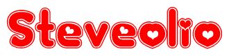 The image is a clipart featuring the word Steveolio written in a stylized font with a heart shape replacing inserted into the center of each letter. The color scheme of the text and hearts is red with a light outline.