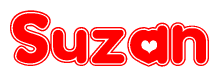 The image is a clipart featuring the word Suzan written in a stylized font with a heart shape replacing inserted into the center of each letter. The color scheme of the text and hearts is red with a light outline.