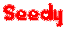 The image displays the word Seedy written in a stylized red font with hearts inside the letters.