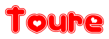 The image displays the word Toure written in a stylized red font with hearts inside the letters.