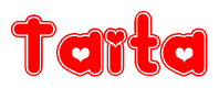 The image is a clipart featuring the word Taita written in a stylized font with a heart shape replacing inserted into the center of each letter. The color scheme of the text and hearts is red with a light outline.