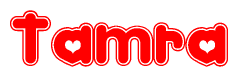 The image displays the word Tamra written in a stylized red font with hearts inside the letters.