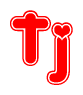 The image displays the word Tj written in a stylized red font with hearts inside the letters.