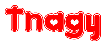 The image is a clipart featuring the word Tnagy written in a stylized font with a heart shape replacing inserted into the center of each letter. The color scheme of the text and hearts is red with a light outline.