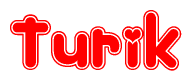 The image is a clipart featuring the word Turik written in a stylized font with a heart shape replacing inserted into the center of each letter. The color scheme of the text and hearts is red with a light outline.