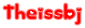 The image displays the word Theissbj written in a stylized red font with hearts inside the letters.