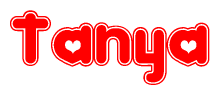 The image is a clipart featuring the word Tanya written in a stylized font with a heart shape replacing inserted into the center of each letter. The color scheme of the text and hearts is red with a light outline.