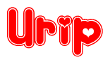 The image displays the word Urip written in a stylized red font with hearts inside the letters.