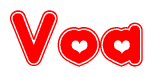 The image displays the word Voa written in a stylized red font with hearts inside the letters.