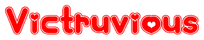 The image displays the word Victruvious written in a stylized red font with hearts inside the letters.
