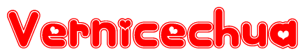 The image is a clipart featuring the word Vernicechua written in a stylized font with a heart shape replacing inserted into the center of each letter. The color scheme of the text and hearts is red with a light outline.