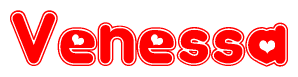 The image is a clipart featuring the word Venessa written in a stylized font with a heart shape replacing inserted into the center of each letter. The color scheme of the text and hearts is red with a light outline.