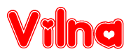 The image displays the word Vilna written in a stylized red font with hearts inside the letters.
