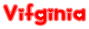 The image displays the word Vifginia written in a stylized red font with hearts inside the letters.