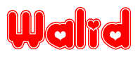 The image displays the word Walid written in a stylized red font with hearts inside the letters.