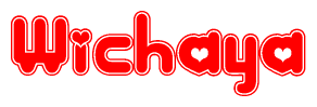 The image displays the word Wichaya written in a stylized red font with hearts inside the letters.