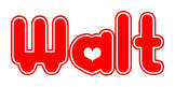 The image displays the word Walt written in a stylized red font with hearts inside the letters.