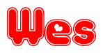 The image is a clipart featuring the word Wes written in a stylized font with a heart shape replacing inserted into the center of each letter. The color scheme of the text and hearts is red with a light outline.