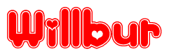   The image displays the word Willbur written in a stylized red font with hearts inside the letters. 