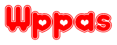 The image is a clipart featuring the word Wppas written in a stylized font with a heart shape replacing inserted into the center of each letter. The color scheme of the text and hearts is red with a light outline.