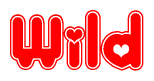The image is a clipart featuring the word Wild written in a stylized font with a heart shape replacing inserted into the center of each letter. The color scheme of the text and hearts is red with a light outline.