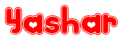 The image displays the word Yashar written in a stylized red font with hearts inside the letters.