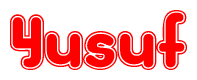 The image displays the word Yusuf written in a stylized red font with hearts inside the letters.