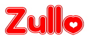 The image is a clipart featuring the word Zullo written in a stylized font with a heart shape replacing inserted into the center of each letter. The color scheme of the text and hearts is red with a light outline.