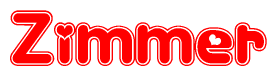 The image is a clipart featuring the word Zimmer written in a stylized font with a heart shape replacing inserted into the center of each letter. The color scheme of the text and hearts is red with a light outline.