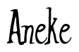 The image is a stylized text or script that reads 'Aneke' in a cursive or calligraphic font.