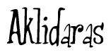 The image contains the word 'Aklidaras' written in a cursive, stylized font.