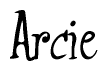 The image contains the word 'Arcie' written in a cursive, stylized font.