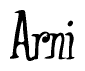The image contains the word 'Arni' written in a cursive, stylized font.