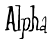 The image is of the word Alpha stylized in a cursive script.