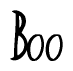 The image contains the word 'Boo' written in a cursive, stylized font.