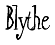 The image is a stylized text or script that reads 'Blythe' in a cursive or calligraphic font.
