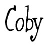 The image is a stylized text or script that reads 'Coby' in a cursive or calligraphic font.