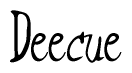 The image is a stylized text or script that reads 'Deecue' in a cursive or calligraphic font.
