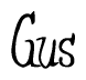 The image is a stylized text or script that reads 'Gus' in a cursive or calligraphic font.
