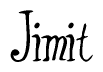 The image is a stylized text or script that reads 'Jimit' in a cursive or calligraphic font.