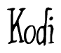 The image is a stylized text or script that reads 'Kodi' in a cursive or calligraphic font.