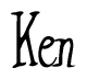 The image is a stylized text or script that reads 'Ken' in a cursive or calligraphic font.