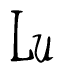 The image is a stylized text or script that reads 'Lu' in a cursive or calligraphic font.