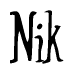 The image contains the word 'Nik' written in a cursive, stylized font.