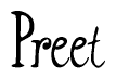 The image is of the word Preet stylized in a cursive script.
